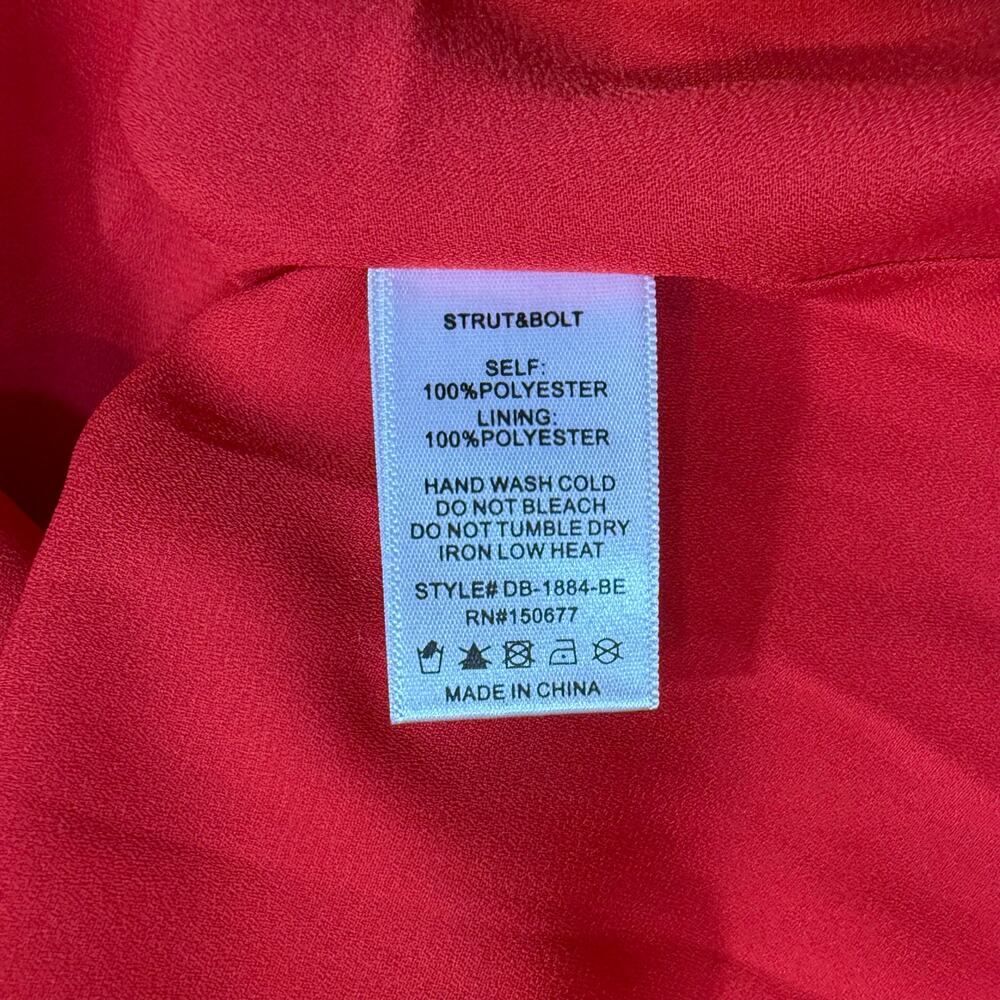 Strut and Bolt Pink and Red Pleated Colorblock Satin Halterneck Mini Dress M - Picture 7 of 7